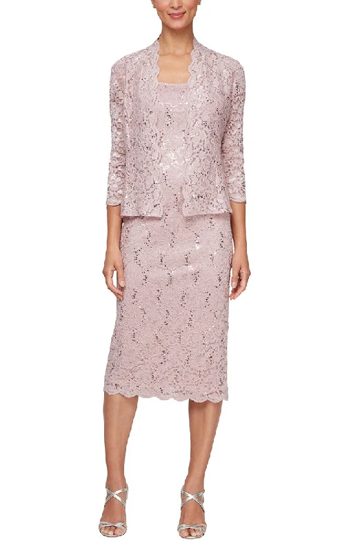 Tea-Length Lace Jacket Dress with Sequin Detail