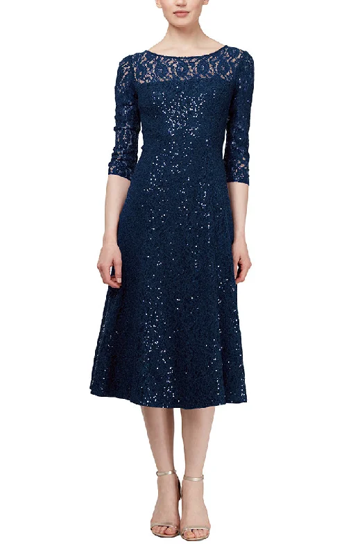 3/4 Sleeve Sequin Lace Cocktail Dress