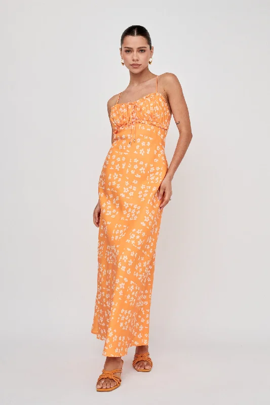 Anja Frill Trim Maxi Dress Print Orange White