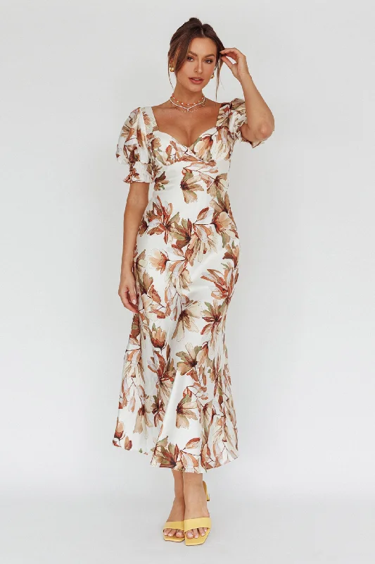 Brigita Tied Back Midi Dress Floral Brown