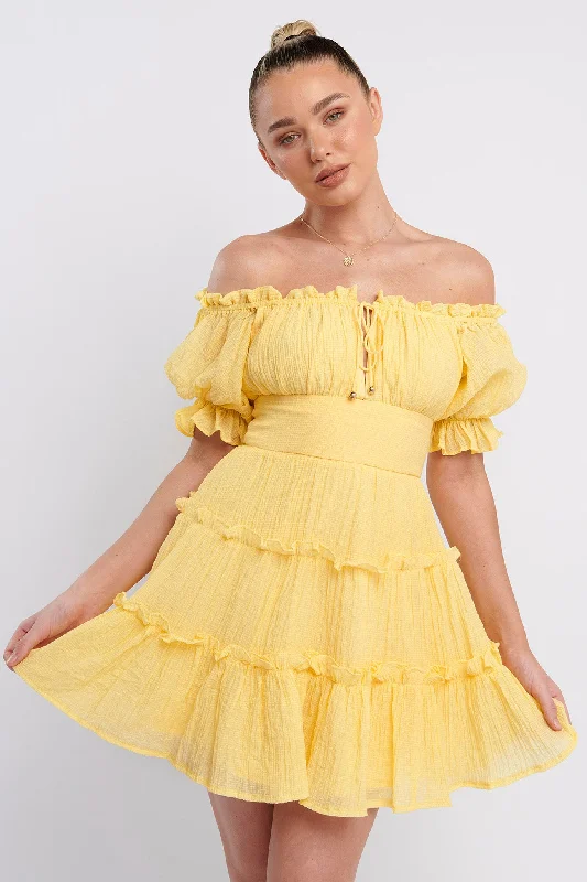 Everley Puff Sleeve Mini Dress Lemon