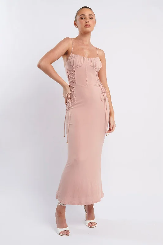 Graziella Laced Corset Midi Dress Nude