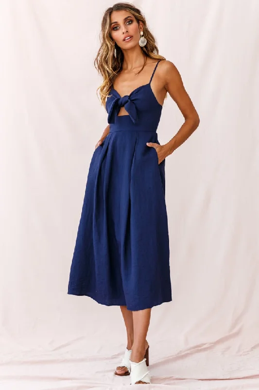 Hope Tie-Knot Bust Midi Dress Navy