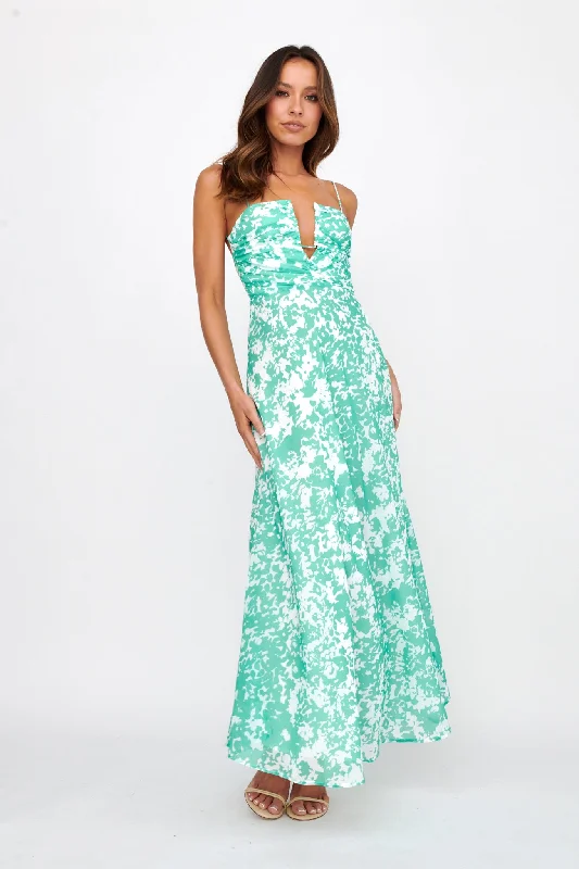 Huda U-Wire Bust Low Back Maxi Dress Green