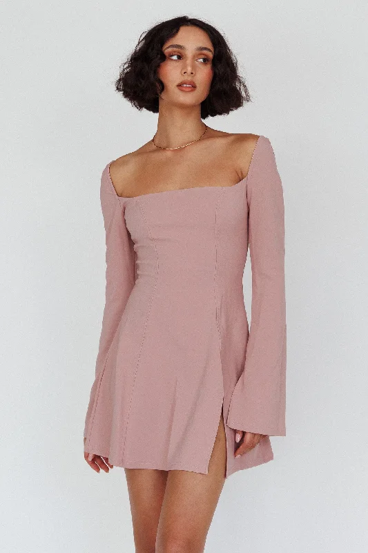 Kieran Long Sleeve A-Line Mini Dress Blush