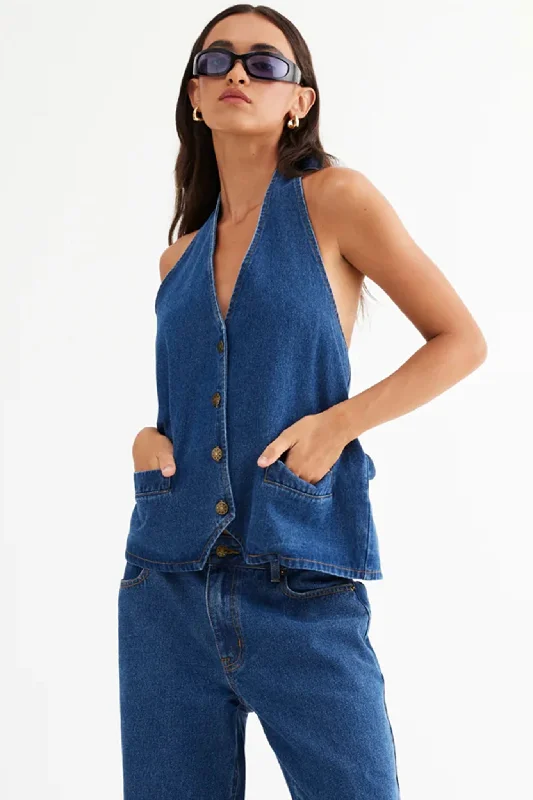 LIONESS Hills Halter Dark Denim