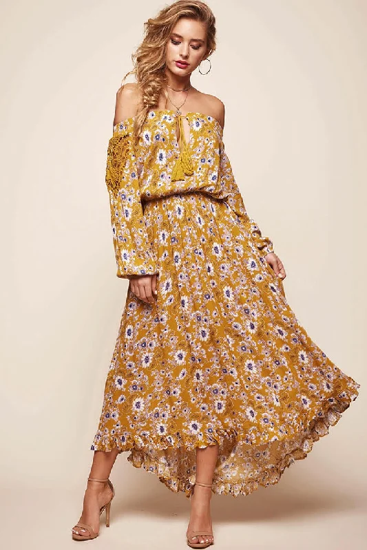 Mojave Off-Shoulder Floral Maxi Dress Mustard