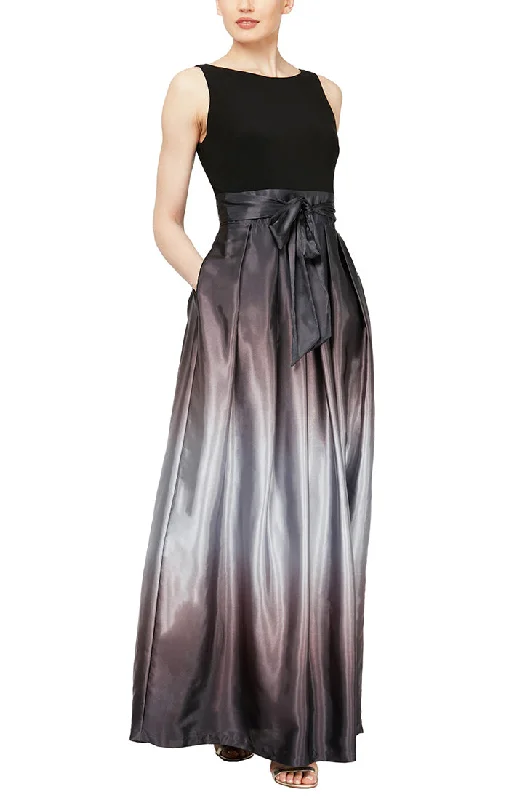 Sleeveless Gown with Satin Ombre Skirt & Tie Belt