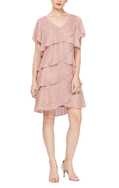 Shimmer Bodre Chiffon Tiered Cocktail Dress