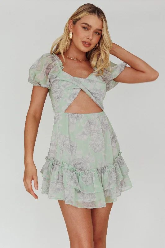 Sweet Nothings Puff Sleeve Twist Dress Floral Apple