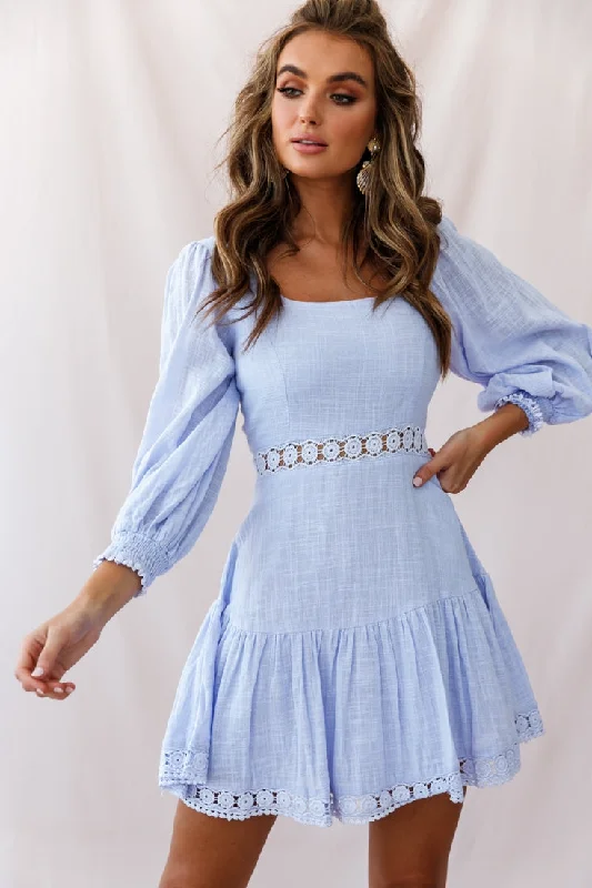 Sweetheart Corset-Back Lantern Sleeve Dress Lavender