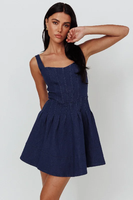 Talisa Pintuck Pleat Waist Mini Dress Dark Blue