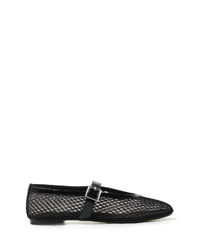 THERAPY Addie Ballet Flat Crinkle Patent Black