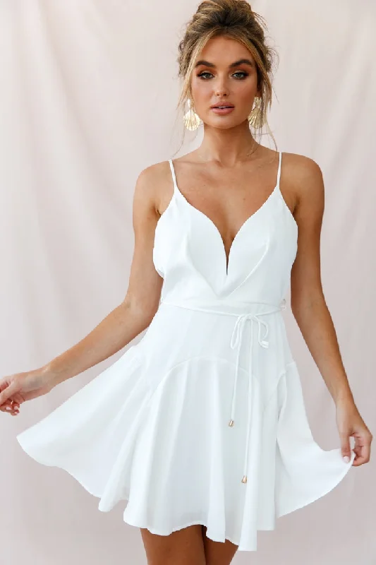 Valley Ruffle Tie-Up Back Dress White