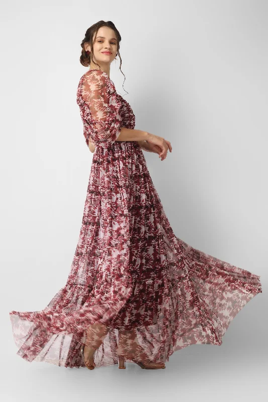 Alicia Maxi in Burgundy Print