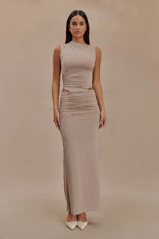 Kaia Slinky Cut Out Maxi Dress - Taupe