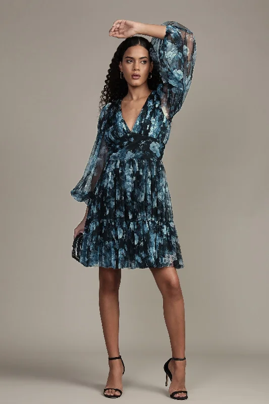 Rome Blue Floral Tulle Mini Dress