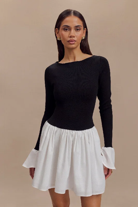 Sansa Knit And Linen Mini Dress - Black & White