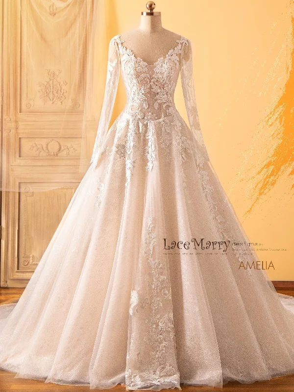 AMELIA / A-Line Wedding Dress with Long Sleeves