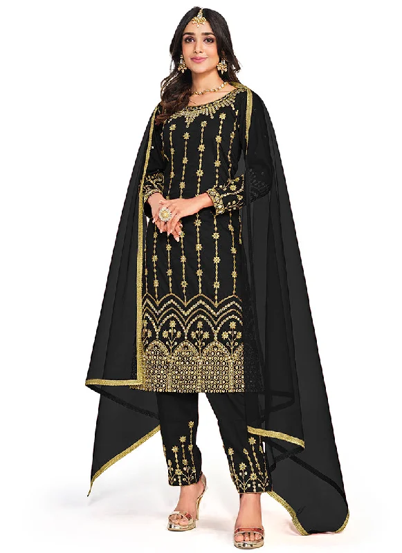 Black Mirror Work Embroidery Festive Salwar Kameez