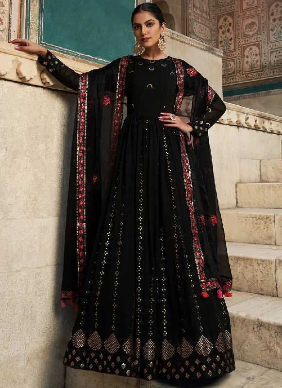 Black Sequence Embroidery Wedding Anarkali Suit