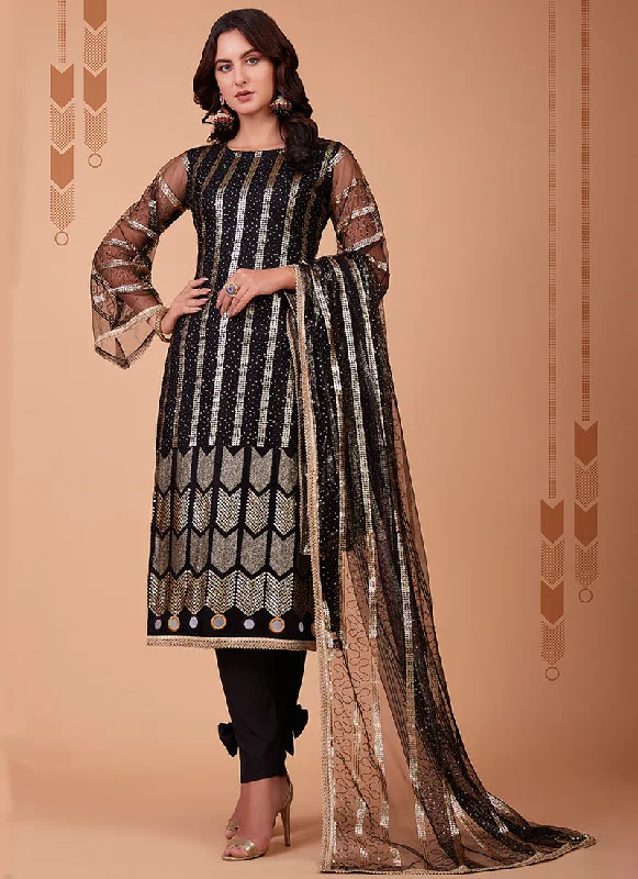 Black Zari And Sequence Embroidery Pant Style Suit