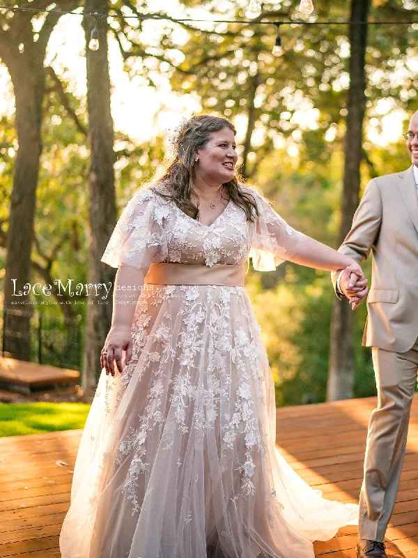 Boho Wedding Dress with Flutter Sleeves