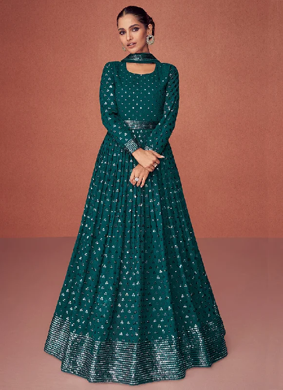 Dark Green Sequence Embroidery Georgette Anarkali Gown