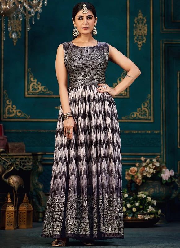 Deep Purple Printed Traditional Anarkali Gown