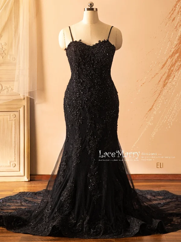 ELI / Black Wedding Dress with Thin Straps