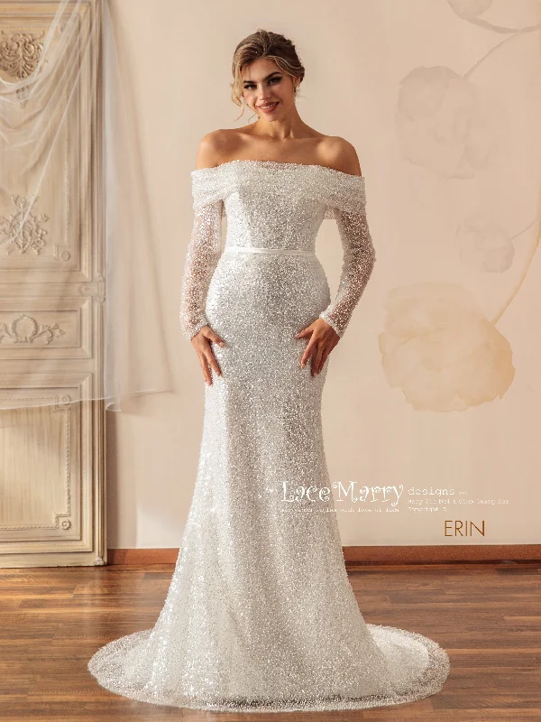 ERIN / Sparkling Wedding Dress with Off the Shoulder Long Sleeves