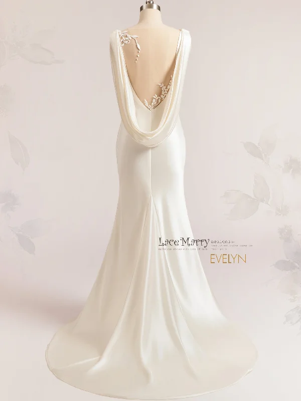 EVELYN / Boat Neck Wedding Dress with Elegant Illusion Back