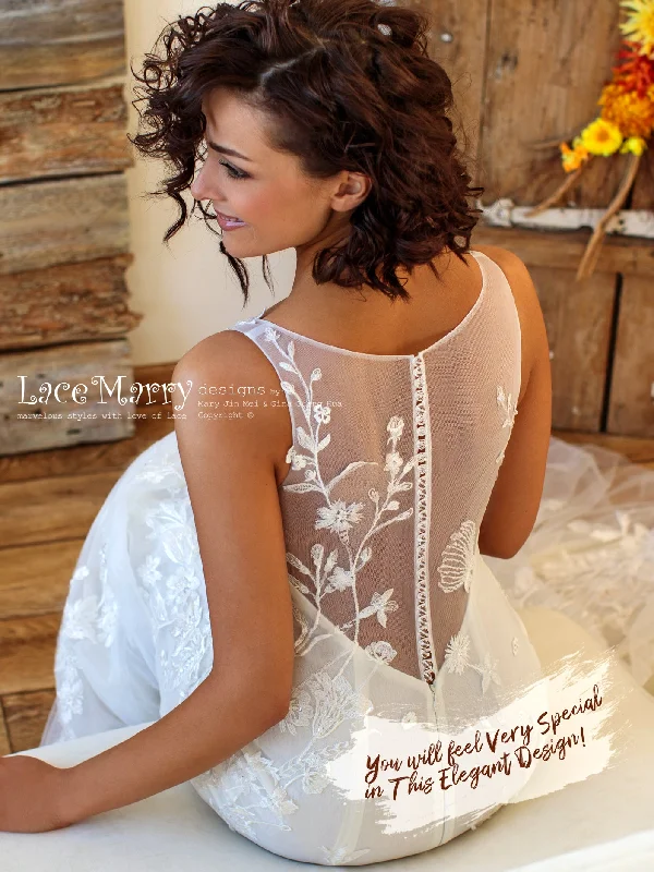 Fitted Lace Wedding Dress with Beaded Floral Appliques