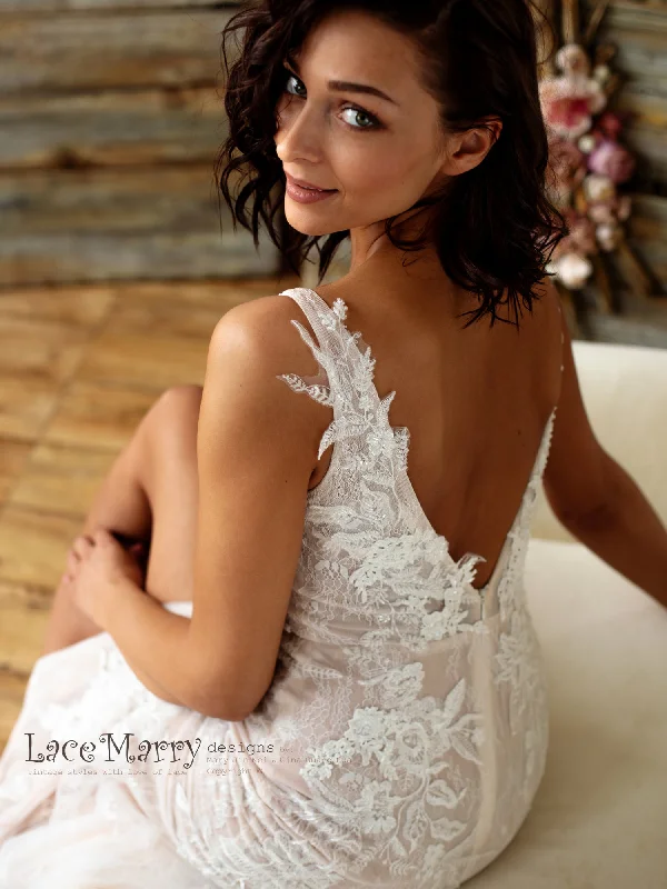 Fitted Lace Wedding Dress with Slit from French Lace