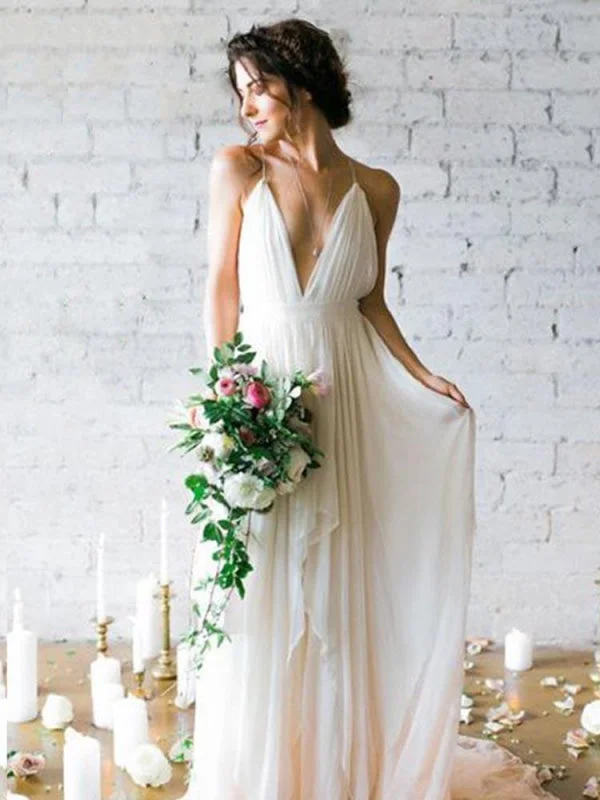 Gorgeous V-Neck Backless Ruffles Wedding Dresses