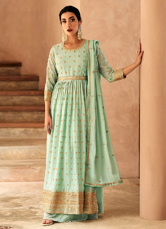 Green Sequence Embroidery Wedding Anarkali Palazzo Suit