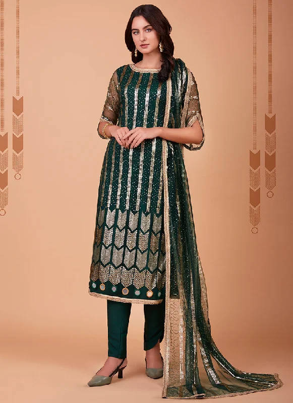 Green Zari And Sequence Embroidery Pant Style Suit