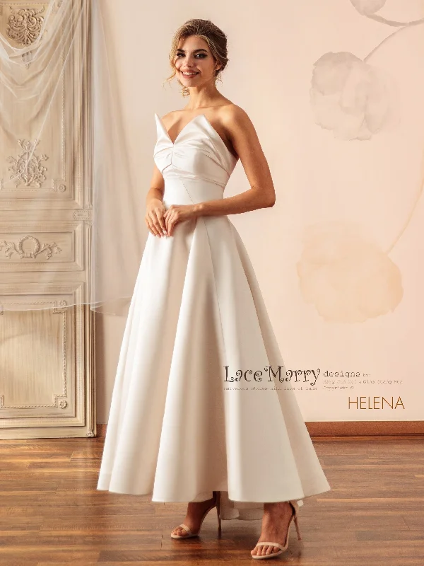 HELENA / Ankle Length Wedding Dress with Pointy Neckline