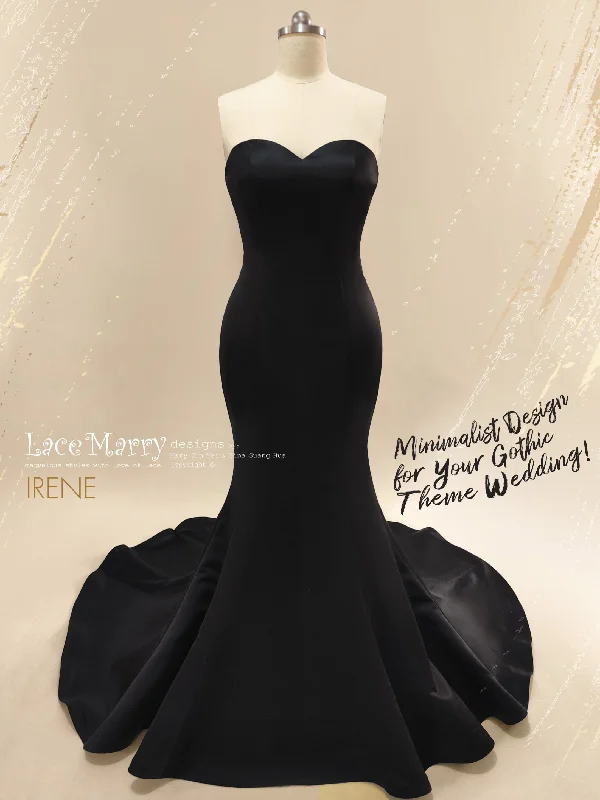 IRENE / Black Satin Wedding Dress with Strapless Sweetheart Neckline