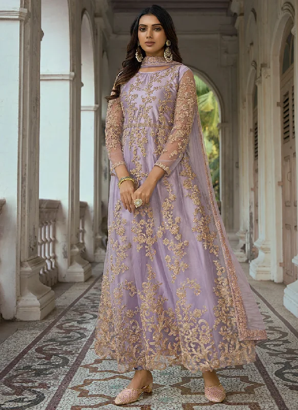 Lavender Golden Embroidery Traditional Anarkali Suit