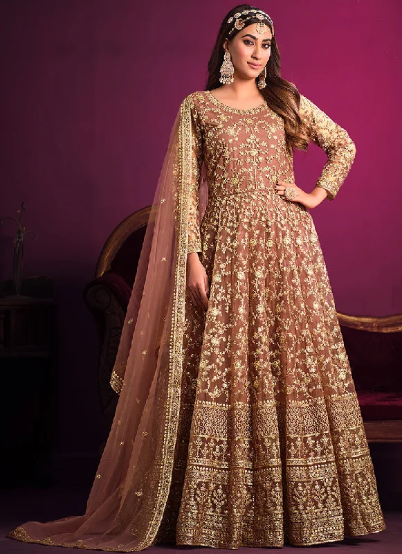 Light Brown Embroidery Festive Anarkali Suit