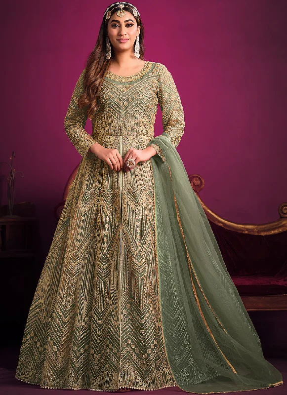 Light Green Embroidery Slit Style Anarkali Pant Suit