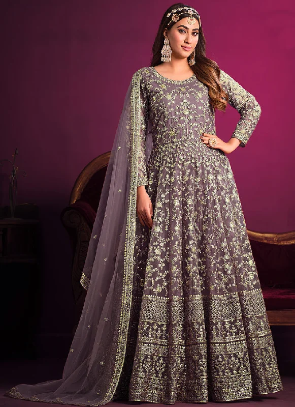 Light Purple Embroidery Festive Anarkali Suit