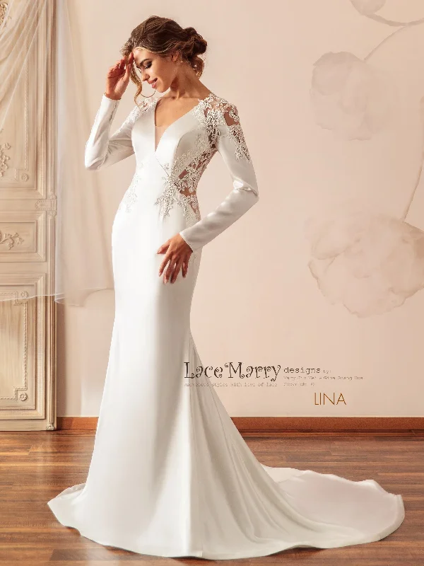 LINA / Plain Wedding Dress with Feminine Cut-out Bodice