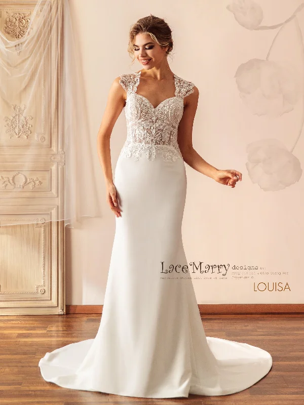 LOUISA / Plain Skirt Wedding Dress with Beaded Lacy Bodice