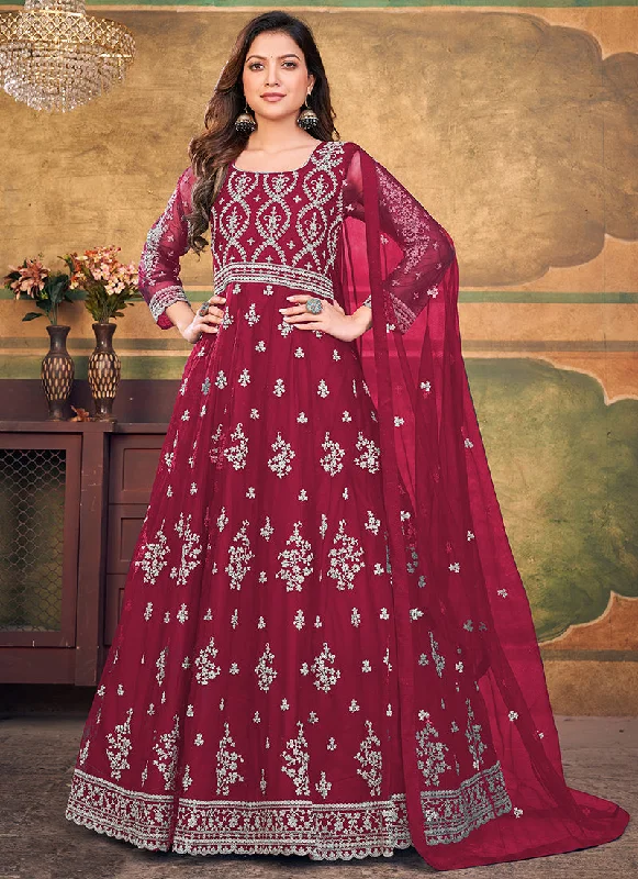 Magenta Embroidery Traditional Festive Anarkali Suit