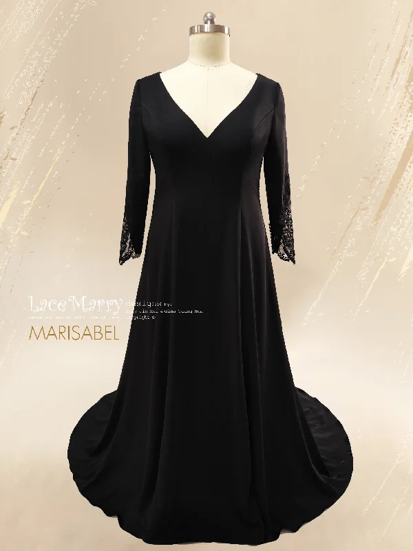 MARISABEL / Black Wedding Dress with Deep V Neckline