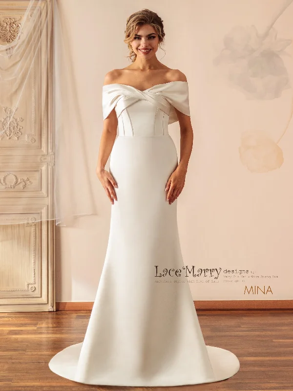 MINA / Off Shoulder Satin Wedding Dress