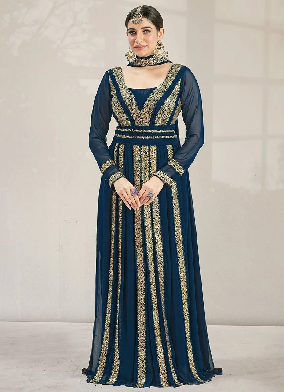 Navy Blue Sequence Embroidery Wedding Anarkali Gown