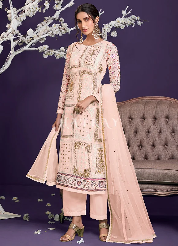 Pale Peach Sequence Embroidered Pant Suit